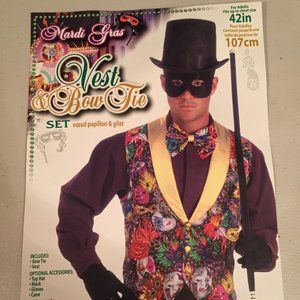 Mardi Gras -Vest & Bow Tie Adult Large NWT
